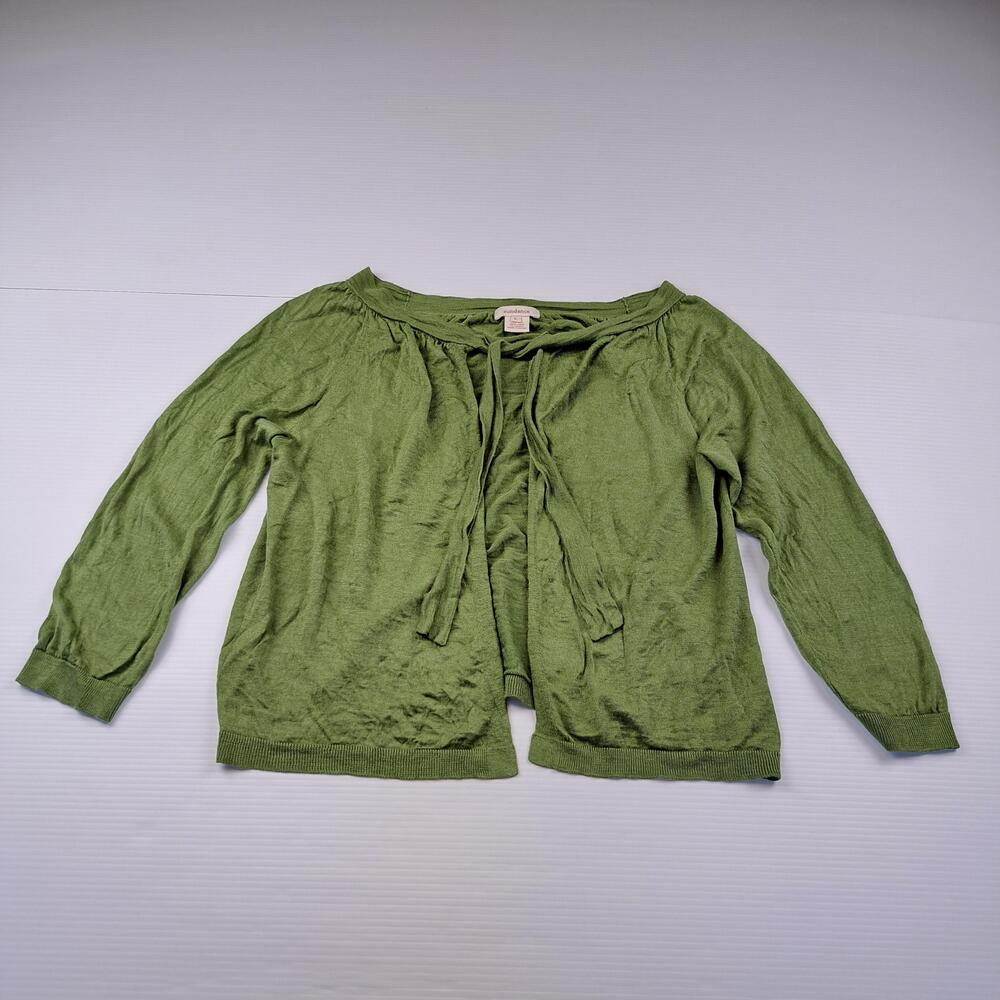 Sundance Sweater Womens Large Green Silk Linen Tie Front 3/4 Sleeve Cardigan